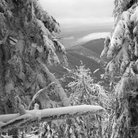 Mt. Velka Stolova covered by fog